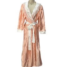 Vintage Fantasy Nightwear by Janice Lee Satin &amp; Lace Robe Coral Pink Size M - £54.29 GBP