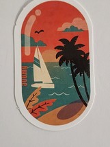 Sailboat with Palm Tree and Beach Multicolor Sticker Decal Cool Embellishment - £1.83 GBP