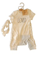 RAE DUNN Baby Bodysuit Set | Loved | 3 pc | 6-9M | NWT - £15.00 GBP