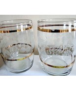 Bartlett Collins Juice Glasses Frosted Grapevine Cherries Fruit Gold Tri... - €10,08 EUR