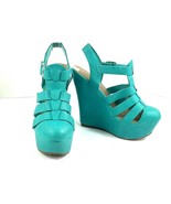 Breckelles Carol Women&#39;s Shoes Green 6M leather Strap Platform Wedge San... - $26.91 CAD