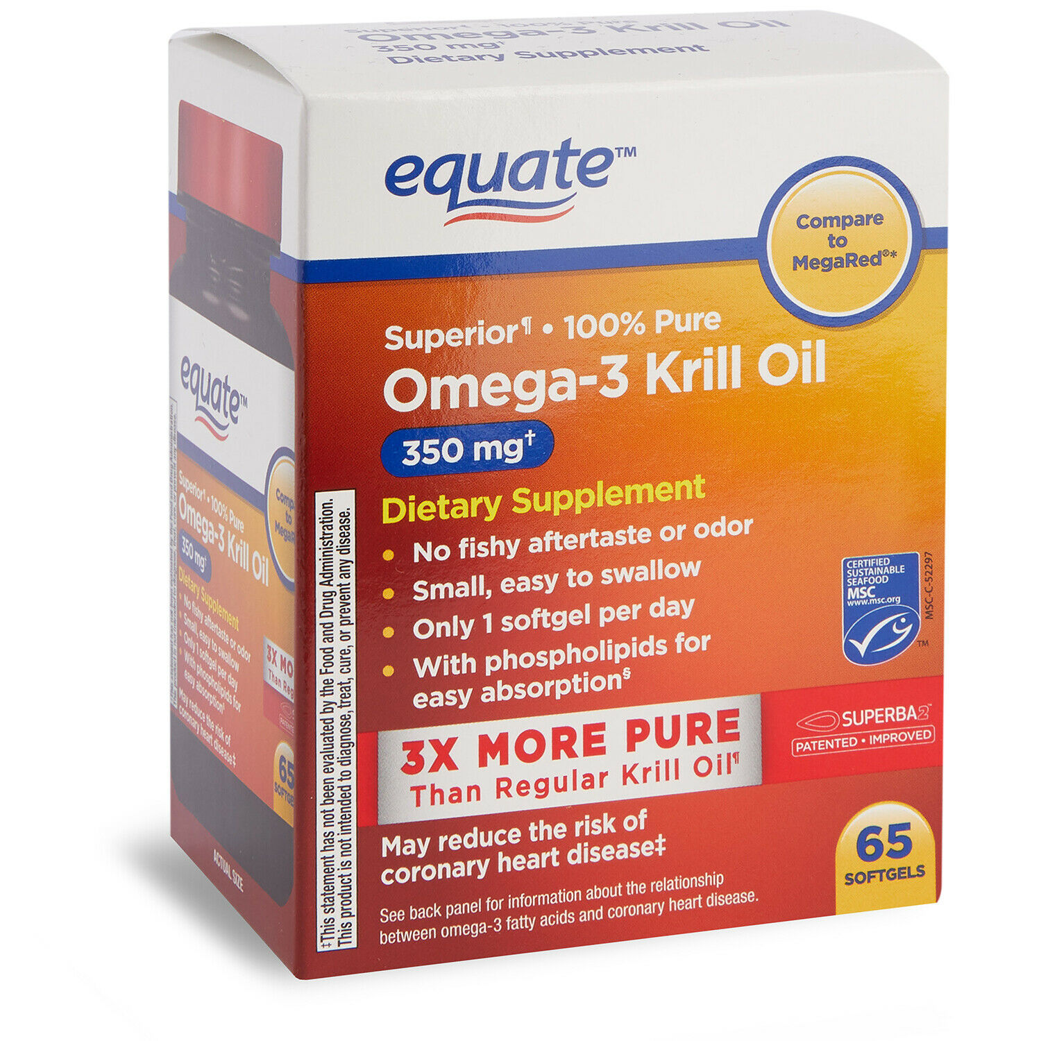 Equate Superior Omega-3 3 Krill Oil 350 mg, 65 ct Softgels.. - $39.99