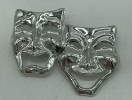 Vintage Silver Comedy Tragedy Mask Lapel Pin Brooch 1980s 2” - £8.48 GBP