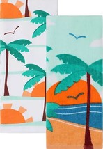 2 Different Printed Terry Towels (15&quot;x26&quot;) Summer Beach, Tropical Palm Trees, Ko - £11.86 GBP