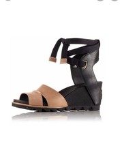 Sorel Women&#39;s Joanie Wrap Leather Wedge Sandal in Black, Sz 9.5, NIB! - $84.14