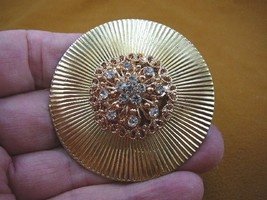 (bb601-137) white rhinestone star flower textured circle brooch pin pendant - £15.42 GBP