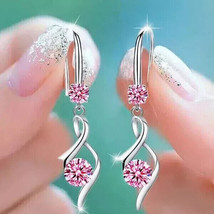 2Ct Round Cut Lab Created Pink Sapphire Drop Dangle Earring 14KWhite Gold Plated - $128.55