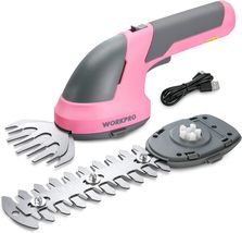 WORKPRO Cordless Grass Shear &amp; Shrubbery Trimmer - 2 in 1 Handheld, Pink Ribbon - £29.84 GBP