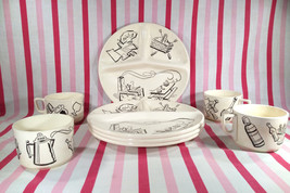 Darling 8pc Royal China 1950s Divided Barbecue Party Grill Plates &amp; Flat Mug Set - £77.53 GBP