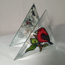 VTG Stained Glass Hand Painted Candle Holder Cardinal Art Kusak Cut Glass Colfax - £39.56 GBP