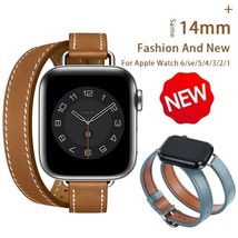 For Apple Watch band Double Tour leather Strap 45mm 42mm 44mm Series 7 6 Se 5 4 - £15.94 GBP