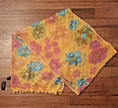 Scarf Colorful Floral Yellow Pink Teal Pom Poms 74&quot; x 15&quot; Rectangle NWT ... - £13.43 GBP