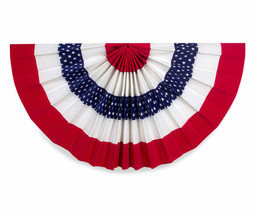NEW Patriotic Red White &amp; Blue Flocked American Flag Bunting Fan 18 x 36 inches - £6.37 GBP