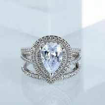 2.55Ct Pear Cut Diamond Bridal Set Halo Engagement Ring 14K White Gold Finish - £89.08 GBP
