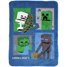Minecraft Dungeon Mobs Squares 46&#39; x 60&#39; Fleece Throw Blanket Multi-Color - £22.10 GBP