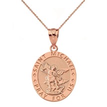 14k Solid Rose Gold Engravable St Michael Pray For Us Oval Pendant Necklace - £263.70 GBP+