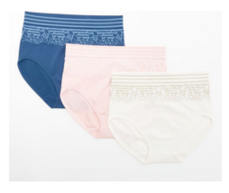 Breezies Floral Stripe Seamless Set of 3 High Cut Briefs Panties -PALE B... - $15.39