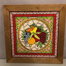 Wooden Framed Embroidered Fruit, imitating Stain Glass aesthetic. - £241.36 GBP