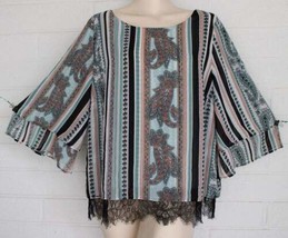 Chico&#39;s 2 L 12 14 Colorful Paisley Striped Tiered Sleeves Layered Look Top - $15.84