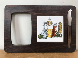 Vintage Mid Century Cheese Cutting Board Tile Knife Serving Dish Set Japan 11.5“ - £29.56 GBP