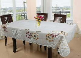 Home Decor Floral Cotton 6 Seater Dinning Table Cover Cream - £24.88 GBP