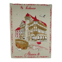 Colmar Alsace French Kitchen Dish Tea Towel Souvenir Linen Red Cream Wine - £23.35 GBP