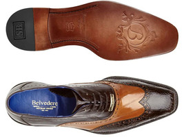 Belvedere Genuine American Alligator ,Eel Wing Wing Tip Shoes Varo Chocolate/Tan image 2