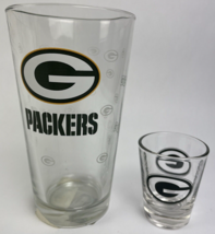 Vintage Green Bay Packers 16oz Pint Glass + 1oz Shot Glass Authentic NFL Merch. - £19.43 GBP