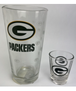 Vintage Green Bay Packers 16oz Pint Glass + 1oz Shot Glass Authentic NFL... - £19.35 GBP