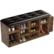 Shoe Bench, 10 Cubbies Storage Entryway Bench With Pu Leather, Cubby Sho... - $129.19