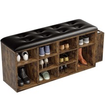 Shoe Bench, 10 Cubbies Storage Entryway Bench With Pu Leather, Cubby Shoe Rack O - £108.96 GBP