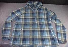 O&#39;NEILL GREEN BLUE PLAID FLEECE COLD WEATHER PULL OVER WARM HOODIE SWEAT... - $21.83