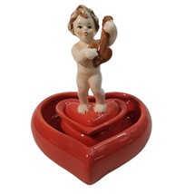 Vintage Valentine&#39;s Day Goebel Cupid Heart Figurine West Germany Love Porcelain - £47.91 GBP