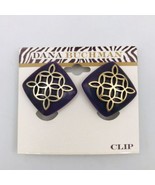 Dana Buchman Gold Tone Geometric Design Purple Square Clip Earrings 7/8&quot; - $9.49