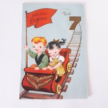 To A 7 Year Old Vtg Happy Birthday Card Train Coaster Friendship Greetin... - $11.88