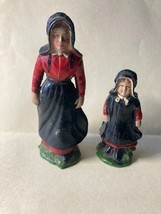 Vintage Cast Iron Metal Amish Mother and Daughter Figurines - $11.21