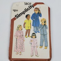 Vintage Simplicity 5803 Pajamas Robe Sewing Pattern 3 Child - £6.36 GBP