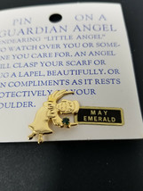 Lapel Pin Guardian Angel May Emerald Gold Color Vintage - £7.41 GBP