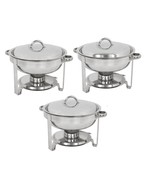 3 Pack Round Chafing Dish Stainless Steel Full Size Tray Buffet Catering... - £127.08 GBP