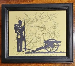 Vintage Gettysburg Map ~ Soldier with Cannon Silhouette in a Wooden Frame Print - £35.87 GBP