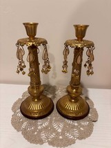 vintage brass candlestick holder with dangle beads set of 2 - $41.99