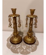 vintage brass candlestick holder with dangle beads set of 2 - $776.31 MXN