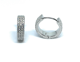 ADIRFINE 925 Sterling Silver Micro Pave Cubic Zirconia Huggie Hoop Earrings - £36.11 GBP