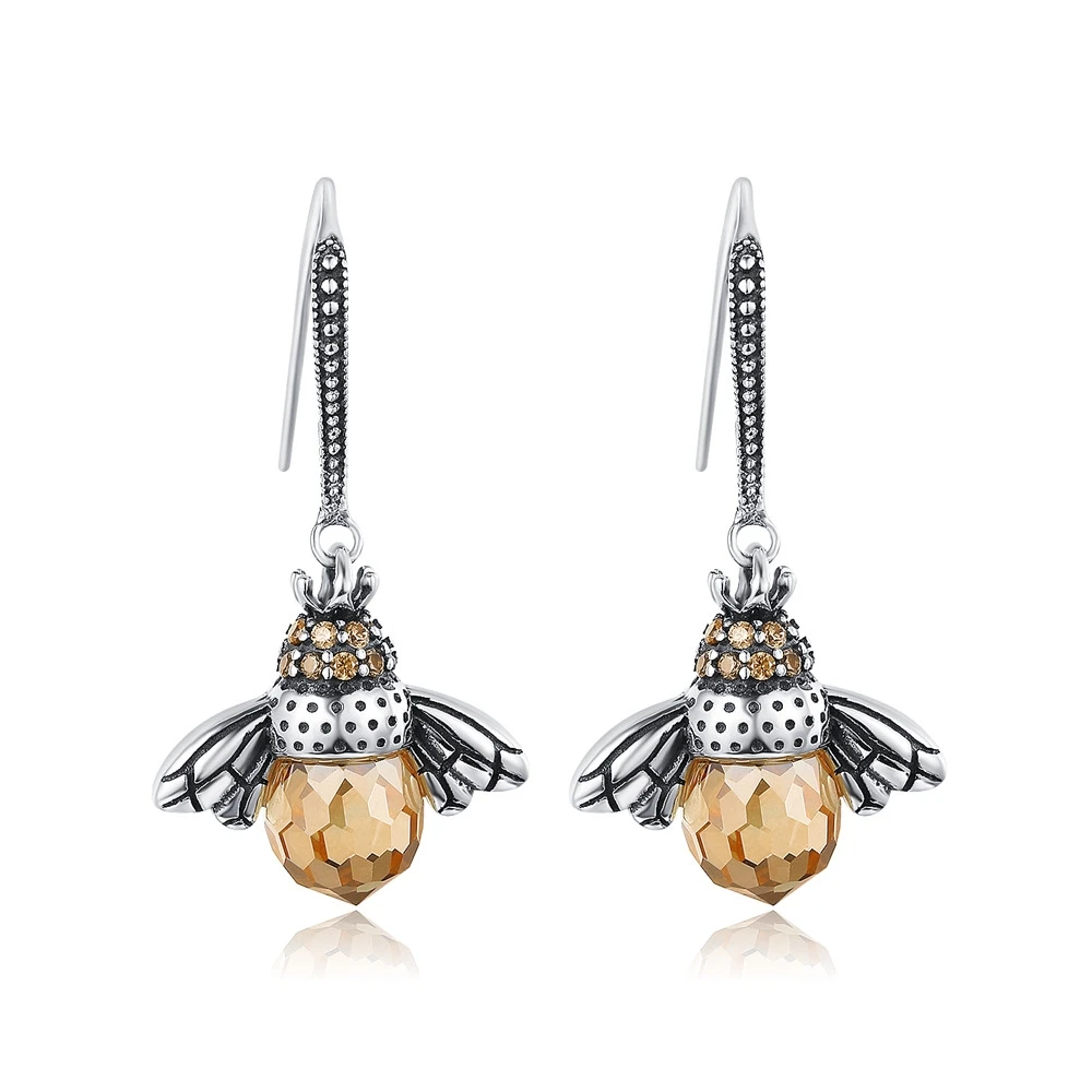 Hot Sale 925 Sterling Silver Yellow Bee Drop Earrings for Women Lovely Insect Ea - £29.85 GBP