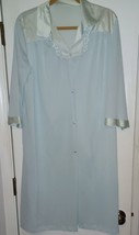 Vintage Vanity Fair Women Size 38 Button Up Nightgown Robe Pockets Aqua Blue - £14.05 GBP