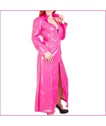 Pink Shiny &quot;Wet Look&quot; Faux Latex Leather Zip Up Long Trench Rain Coat Ja... - £78.53 GBP