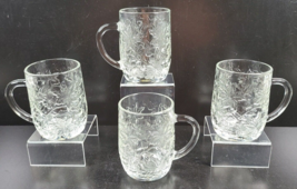 4 Princess House Fantasia Clear Mugs Set 4&quot; Embossed Poinsettia Glass Coffee Cup - £30.75 GBP