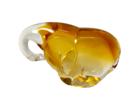 Hand Blown Art Glass Elephant Clear to Amber Figurine Paperweight - £15.45 GBP