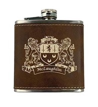 McLaughlin Irish Coat of Arms Leather Flask - Rustic Brown - £19.89 GBP