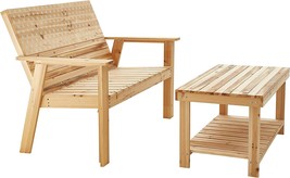Patio Furniture Loveseat And Table Set By Lokatse Home, 2 Pcs., Natural Wood, - £188.18 GBP